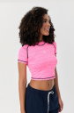 Kadın Neon Pembe Melanj Çizgi Detaylı Athleisure Crop Tişört | 9715 - 5
