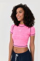 Kadın Neon Pembe Melanj Çizgi Detaylı Athleisure Crop Tişört | 9715 - 3