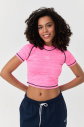 Kadın Neon Pembe Melanj Çizgi Detaylı Athleisure Crop Tişört | 9715 - 1