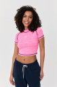 Kadın Neon Pembe Melanj Çizgi Detaylı Athleisure Crop Tişört | 9715 - 7