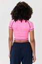 Kadın Neon Pembe Melanj Çizgi Detaylı Athleisure Crop Tişört | 9715 - 2