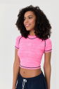 Kadın Neon Pembe Melanj Çizgi Detaylı Athleisure Crop Tişört | 9715 - 3