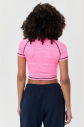 Kadın Neon Pembe Melanj Çizgi Detaylı Athleisure Crop Tişört | 9715 - 2