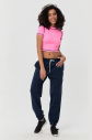 Kadın Neon Pembe Melanj Çizgi Detaylı Athleisure Crop Tişört | 9715 - 4