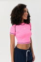 Kadın Neon Pembe Melanj Çizgi Detaylı Athleisure Crop Tişört | 9715 - 5
