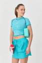 Kadın Seramik Melanj Çizgi Detaylı Athleisure Crop Tişört | 9715 - 4