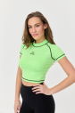 Kadın Neon Yeşil Melanj Çizgi Detaylı Athleisure Crop Tişört | 9715 - 7