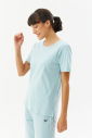 Kadın Mavi Pamuklu Bisiklet Yaka Basıc Kısa Kol Tişört 9242 - 6