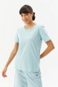 Kadın Mavi Pamuklu Bisiklet Yaka Basıc Kısa Kol Tişört 9242 - 2
