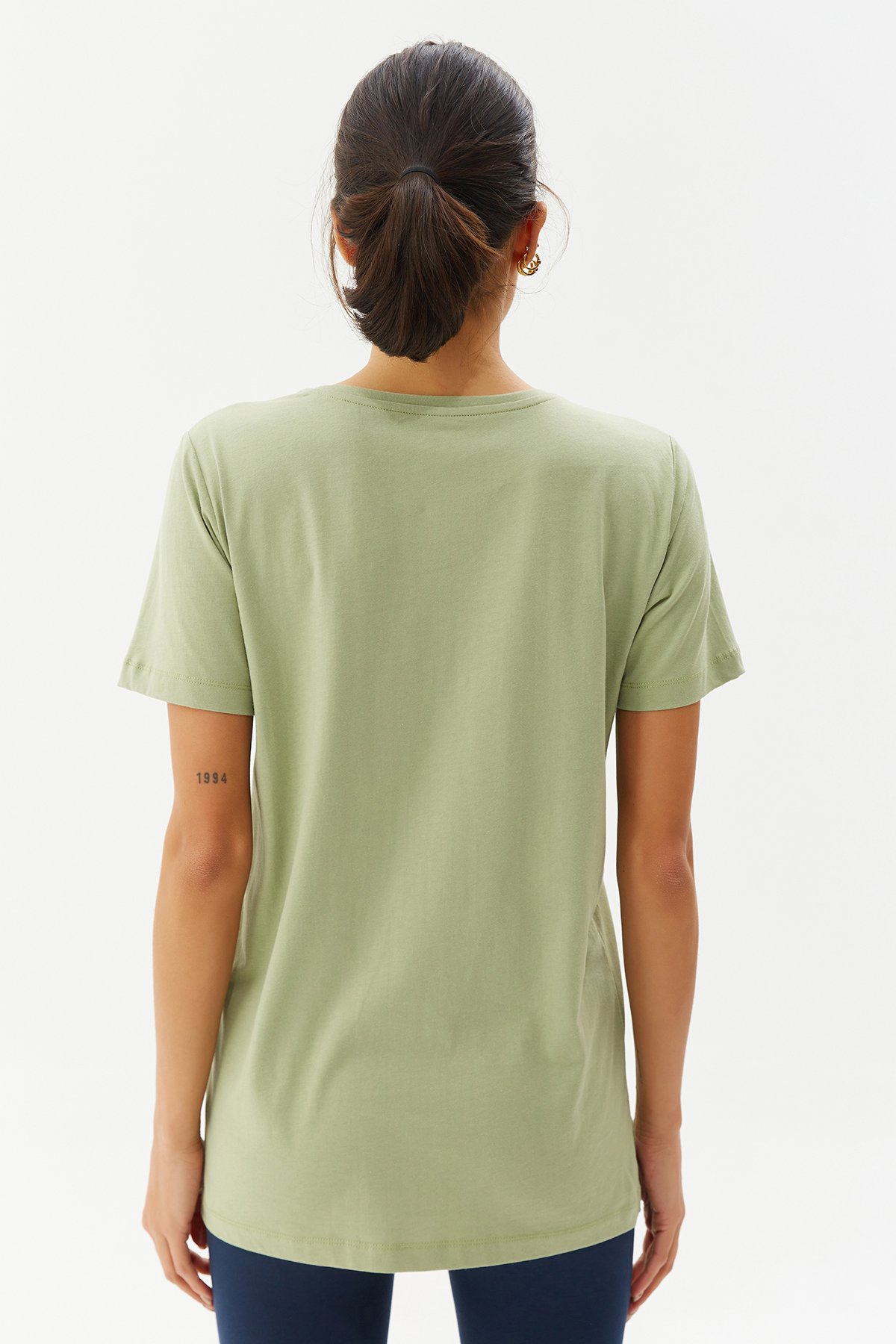 Kadın Yeşil Basıc Kısa Kol Tişört 9242 - 5