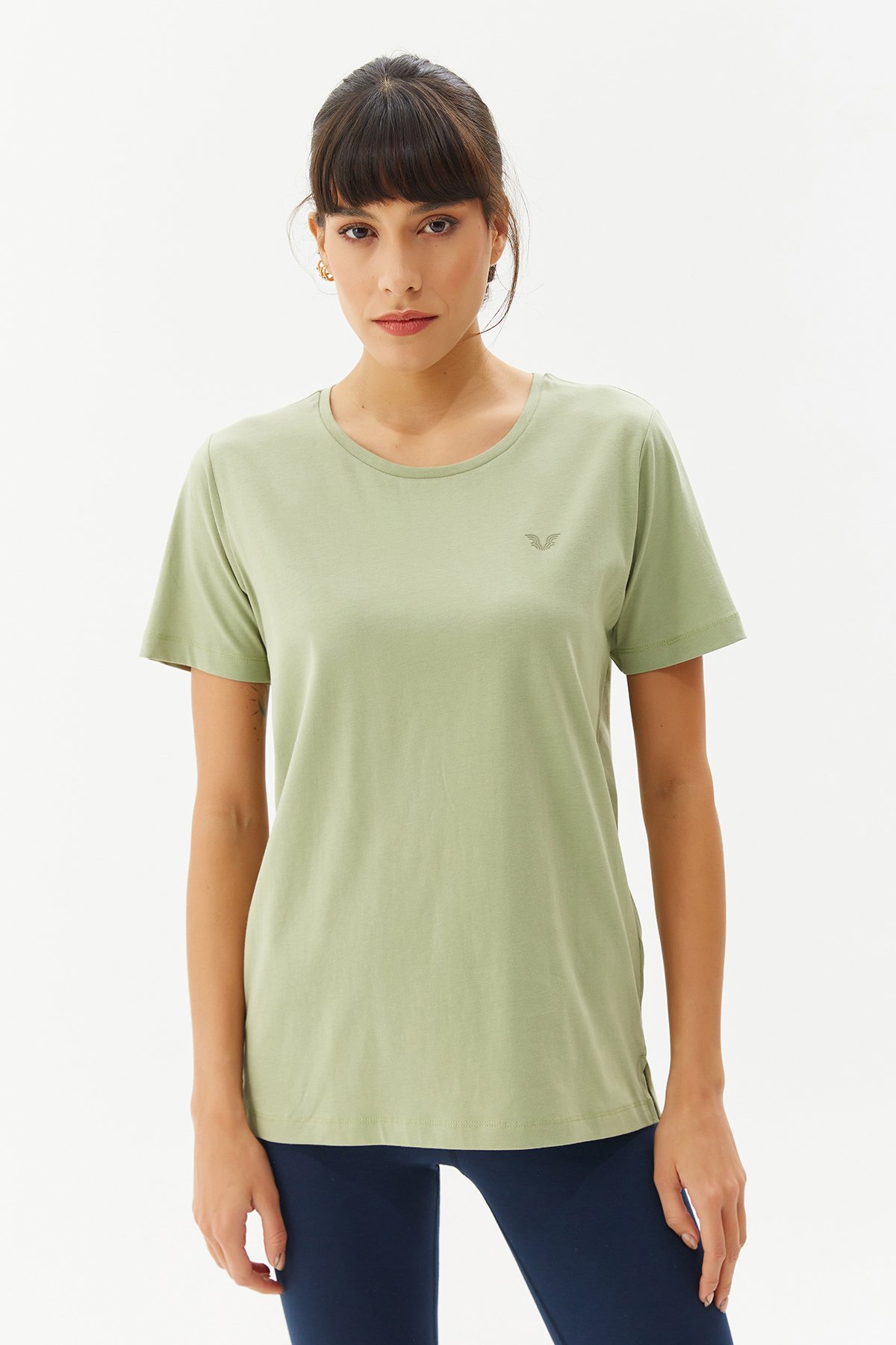 Kadın Yeşil Basıc Kısa Kol Tişört 9242 - 1