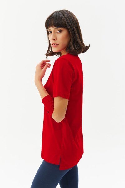 Kadın Kırmızı Basıc Kısa Kol Tişört 9242