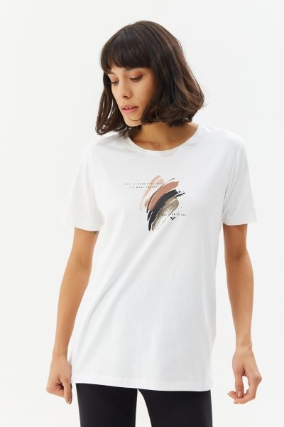 BİLCEE - Kadın Beyaz Baskılı Tişört 0249