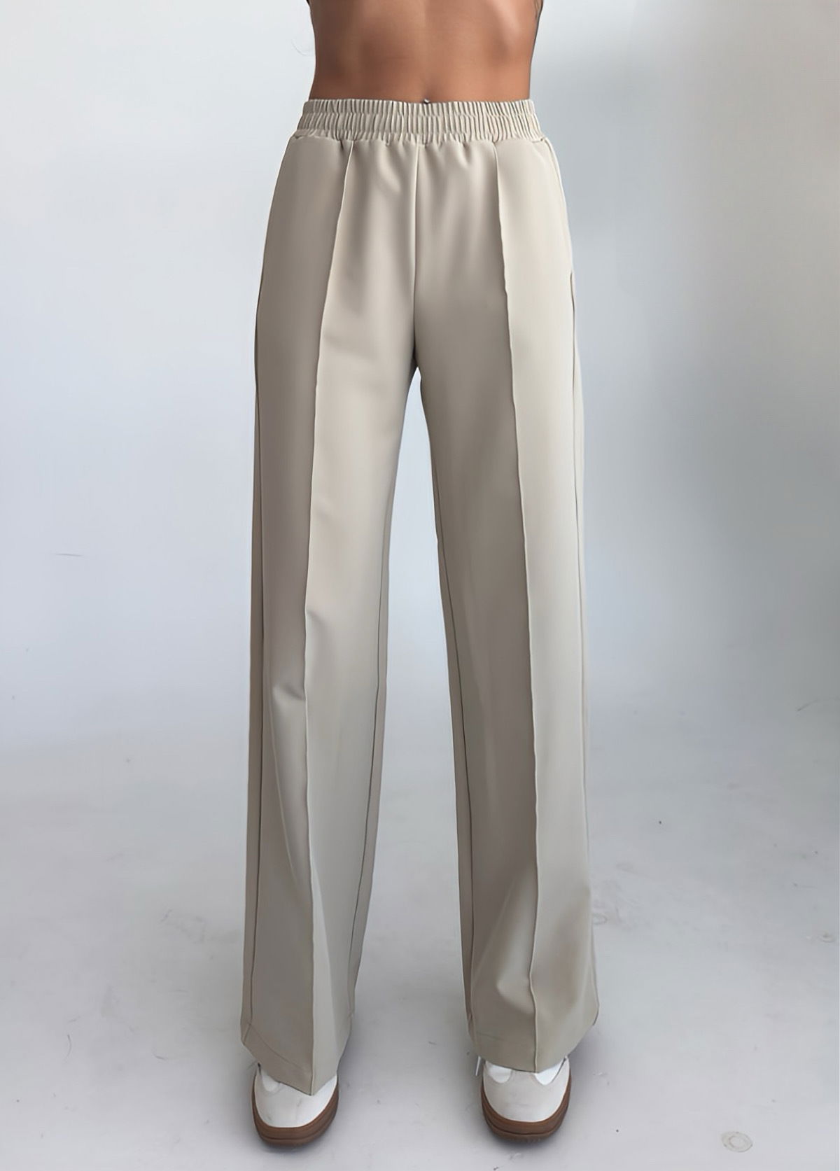 Kadın Bej Yüksek Bel Nervürlü Bol Kumaş Pantolon 4591 - BİLCEE (1)