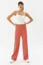 Kadın Turuncu Yüksek Bel Pamuklu Günlük ve Spor Rahat Kalıp Bol Paça Eşofman Altı 0313 - 4