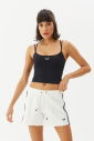 Kadın Siyah Pedli İp Askılı İç Göstermeyen Crop Boy Atlet | 0111 - 1