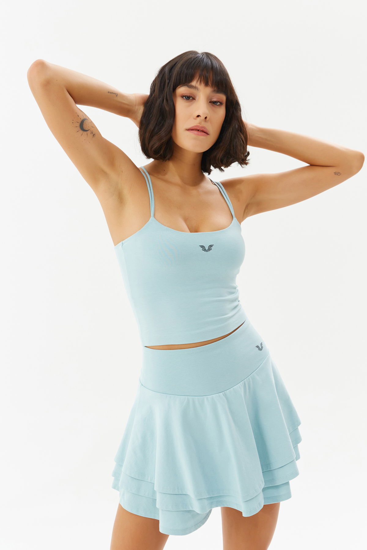 Kadın Açık Mavi Pedli İp Askılı İç Göstermeyen Crop Boy Atlet | 0111 - BİLCEE