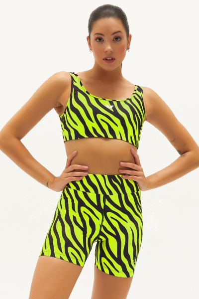 Kadın Fosfor Zebra Destekli Spor Crop Top Toparlayıcı Bra Sporcu Sütyeni Büstiyer 1671