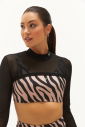 Kadın Bej Zebra Destekli Spor Crop Top Toparlayıcı Bra Sporcu Sütyeni Büstiyer 0829 