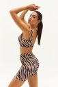 Kadın Bej Zebra Destekli Spor Crop Top Toparlayıcı Bra Sporcu Sütyeni Büstiyer | 0829 - 4
