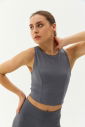 Kadın Gri Bisiklet Yaka Toparlayıcı Destekli Spor ve Günlük Destekli Crop Top Body Bra 9209 - 1