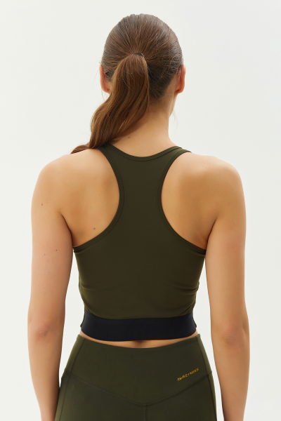 Kadın Haki Bisiklet Yaka Toparlayıcı Destekli Spor ve Günlük Destekli Crop Top Body Bra 9209