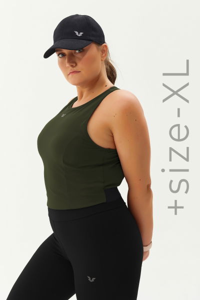 Kadın Haki Bisiklet Yaka Toparlayıcı Destekli Spor ve Günlük Destekli Crop Top Body Bra 9209