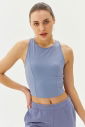 Kadın Mavi Bisiklet Yaka Toparlayıcı Destekli Spor ve Günlük Destekli Crop Top Body Bra | 9209 - 8
