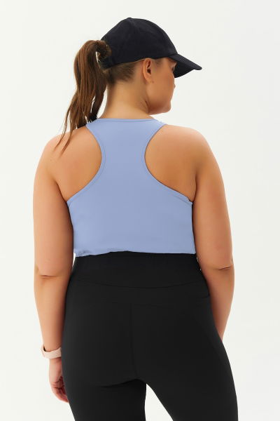 Kadın Mavi Bisiklet Yaka Toparlayıcı Destekli Spor ve Günlük Destekli Crop Top Body Bra 9209