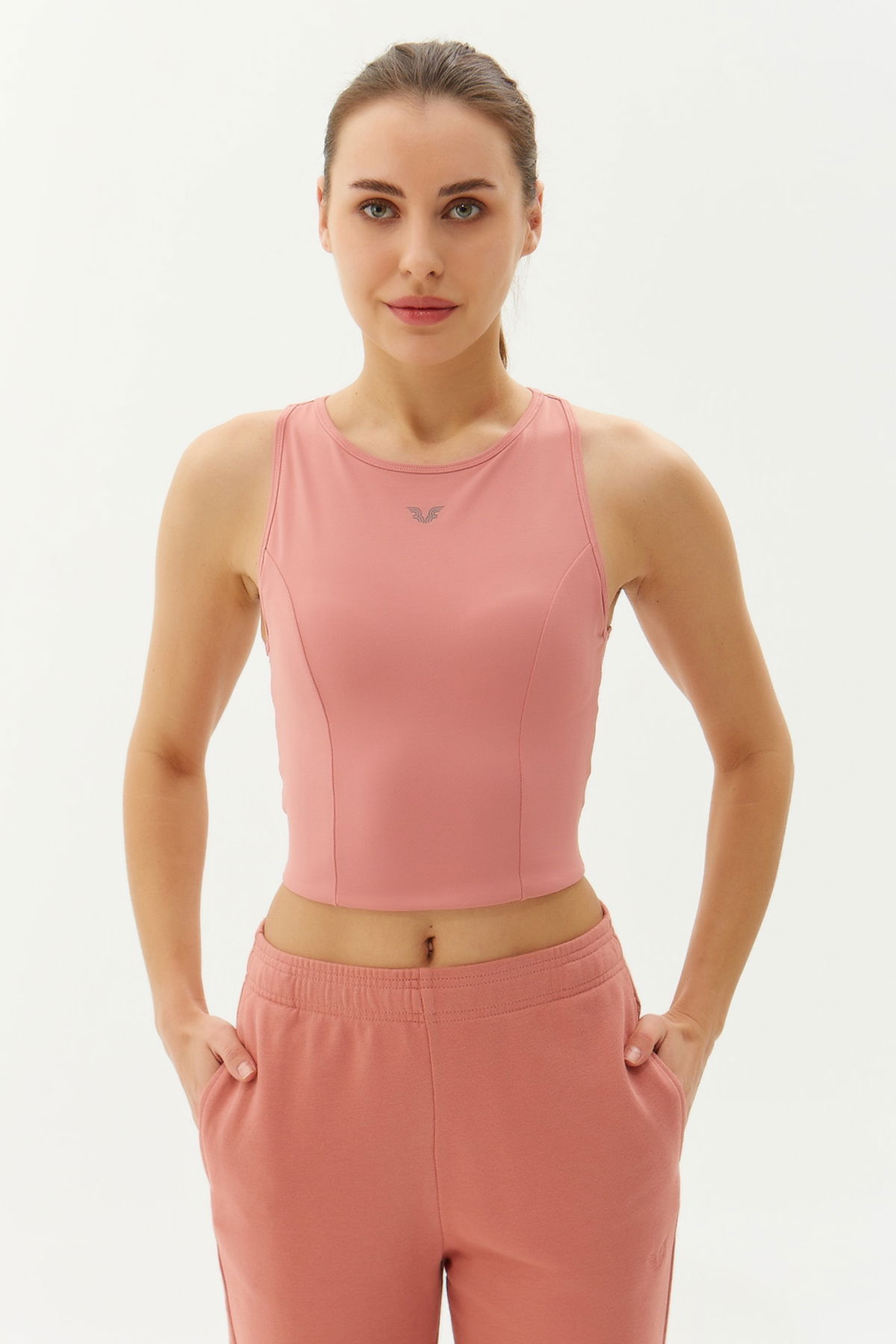 Kadın Pudra Bisiklet Yaka Toparlayıcı Spor ve Günlük Destekli Crop Top Body Bra | 9209 - BİLCEE