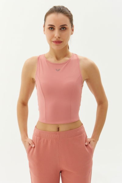 Kadın Pudra Bisiklet Yaka Toparlayıcı Spor ve Günlük Destekli Crop Top Body Bra | 9209 