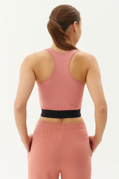 Kadın Pudra Bisiklet Yaka Toparlayıcı Spor ve Günlük Destekli Crop Top Body Bra 9209