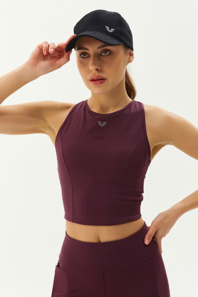 Kadın Bordo Bisiklet Yaka Toparlayıcı Destekli Spor ve Günlük Destekli Crop Top Body Bra | 9209 