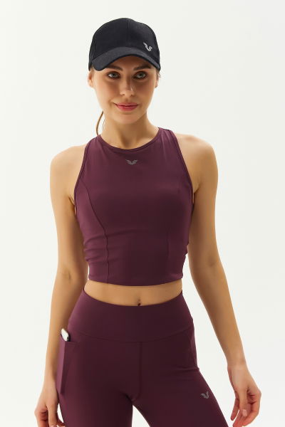 Kadın Bordo Bisiklet Yaka Toparlayıcı Destekli Spor ve Günlük Destekli Crop Top Body Bra 9209