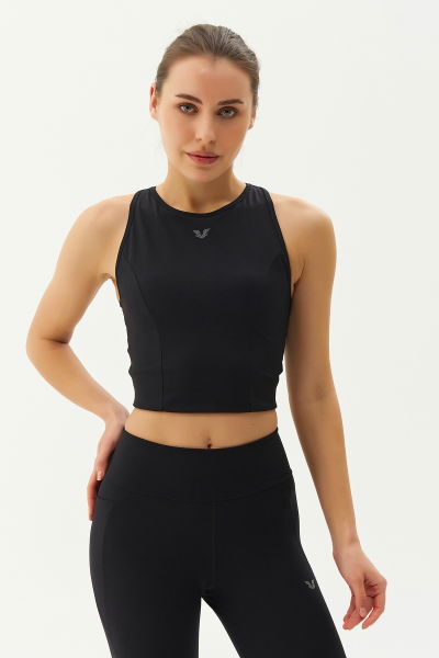 Siyah Kadın Bisiklet Yaka Toparlayıcı Destekli Spor ve Günlük Destekli Crop Top Body Bra 9209 