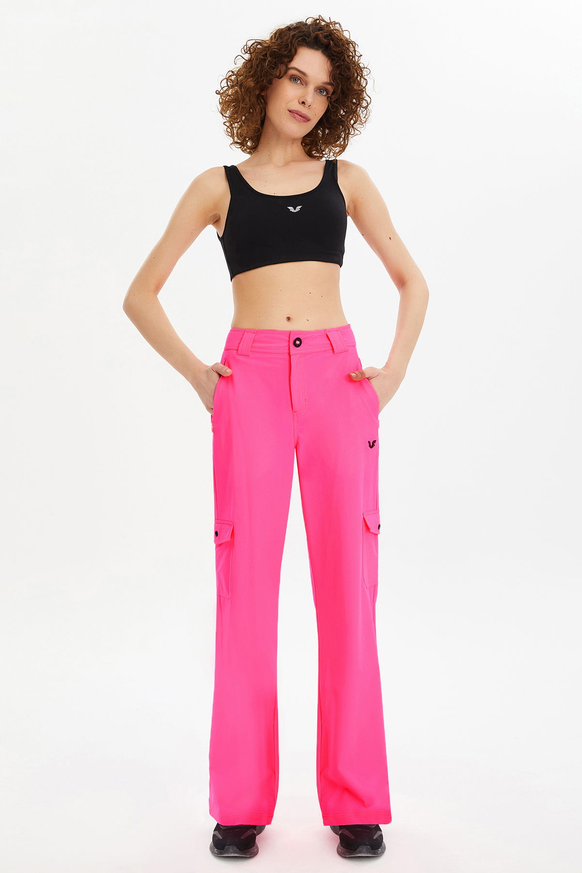 Kadın Pembe Dokuma Bol Paça Kargo Cepli Pantolon | 0735 - BİLCEE