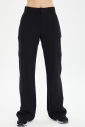 Kadın Siyah Dokuma Bol Paça Kargo Cepli Pantolon 0735 - 2