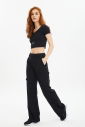Kadın Siyah Dokuma Bol Paça Kargo Cepli Pantolon 0735 - 8