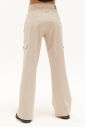 Kadın Krem Dokuma Bol Paça Kargo Cepli Pantolon 0735 - 3