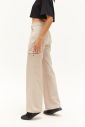 Kadın Krem Dokuma Bol Paça Kargo Cepli Pantolon 0735 - 5