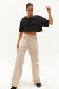 Kadın Krem Dokuma Bol Paça Kargo Cepli Pantolon 0735 - 9