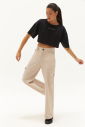 Kadın Krem Dokuma Bol Paça Kargo Cepli Pantolon 0735 - 4