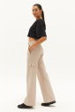 Kadın Krem Dokuma Bol Paça Kargo Cepli Pantolon 0735 - 10