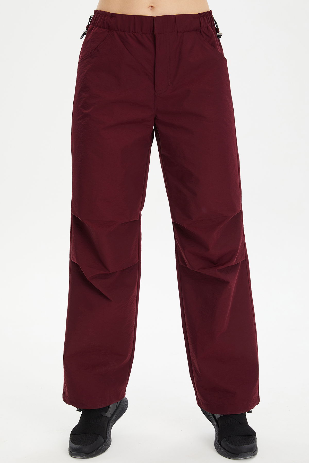 Kadın Bordo Dokuma Paraşüt Kargo Cepli Bol Paça Pantolon 0831 - BİLCEE