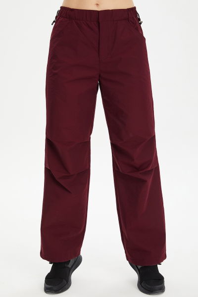 Kadın Bordo Dokuma Paraşüt Kargo Cepli Bol Paça Pantolon 0831 