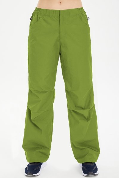 Kadın Yeşil Dokuma Outdoor Paraşüt Kargo Cepli Bol Paça Pantolon 0831