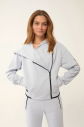 Kadın Fermuarlı Kapüşonlu Kol Cepli Açık Gri Eşofman Takımı | 1523 - 19