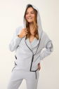Kadın Fermuarlı Kapüşonlu Kol Cepli Açık Gri Eşofman Takımı | 1523 - 22