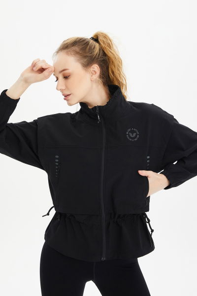 Kadın Siyah Fashıon Spor ve Günlük Fermuarlı Eşofman Üstü Retro Ceket 0737 