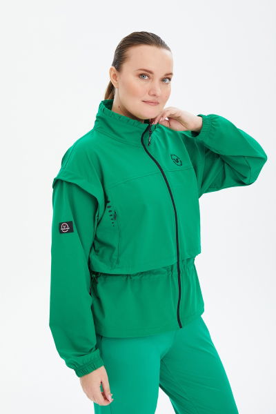 Kadın Yeşil Fashıon Spor ve Günlük Fermuarlı Eşofman Üstü Retro Ceket | 0737 